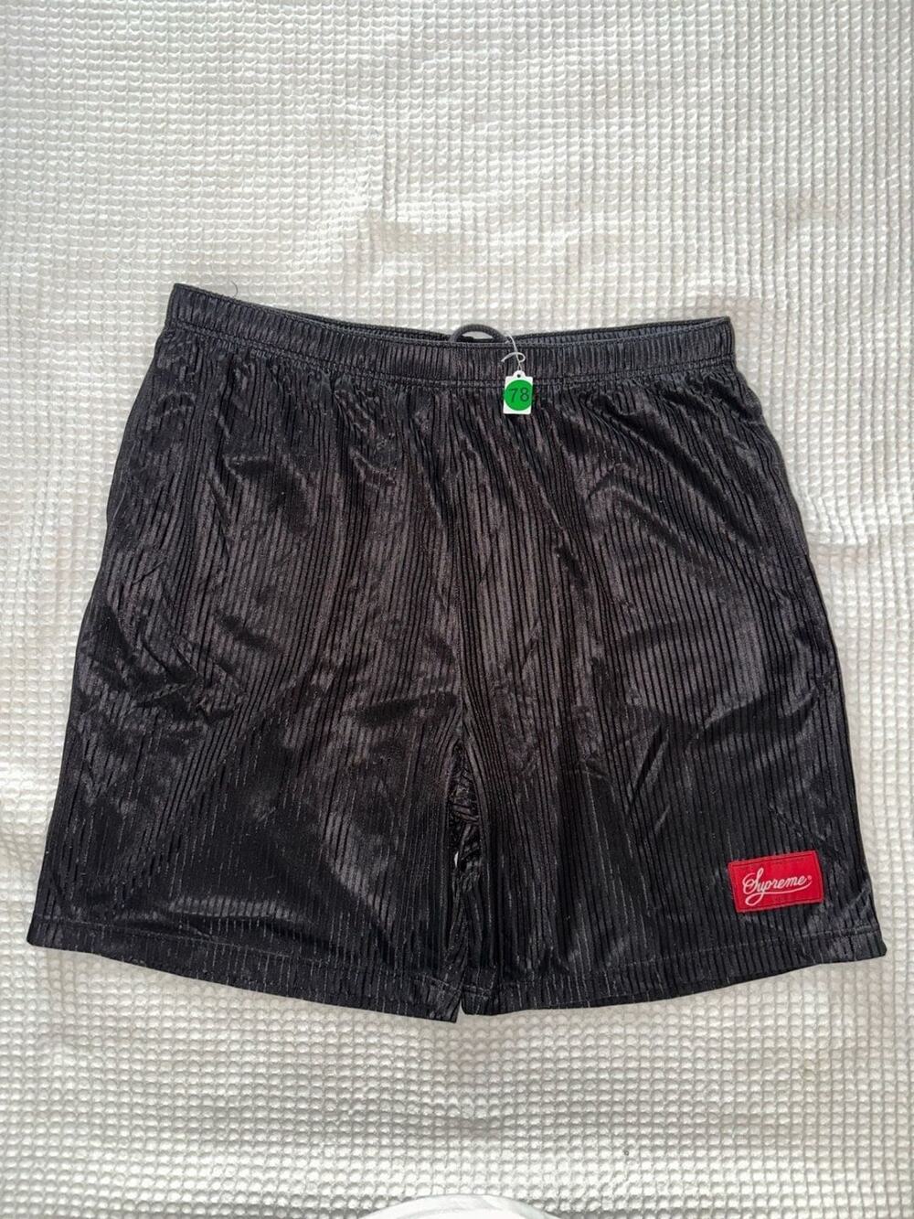 No.78 Supreme Pleated Mesh Stripe Baggy Shorts in Black